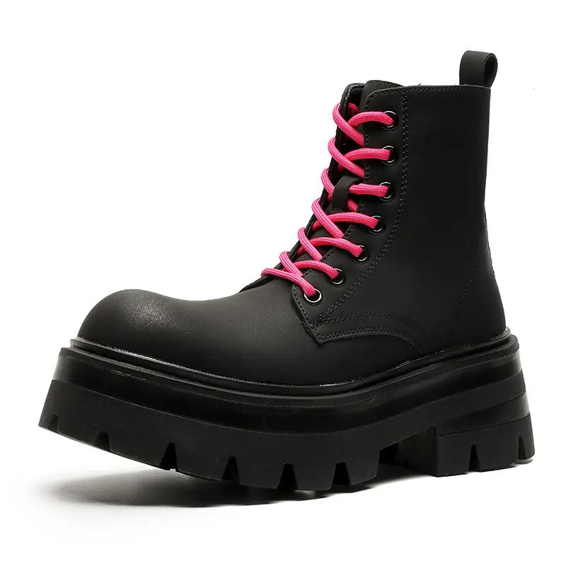 men luxury fashion punk rock platform boots lace-up genuine leather shoes cowboy high boot cool trendy long motorcycle botas man