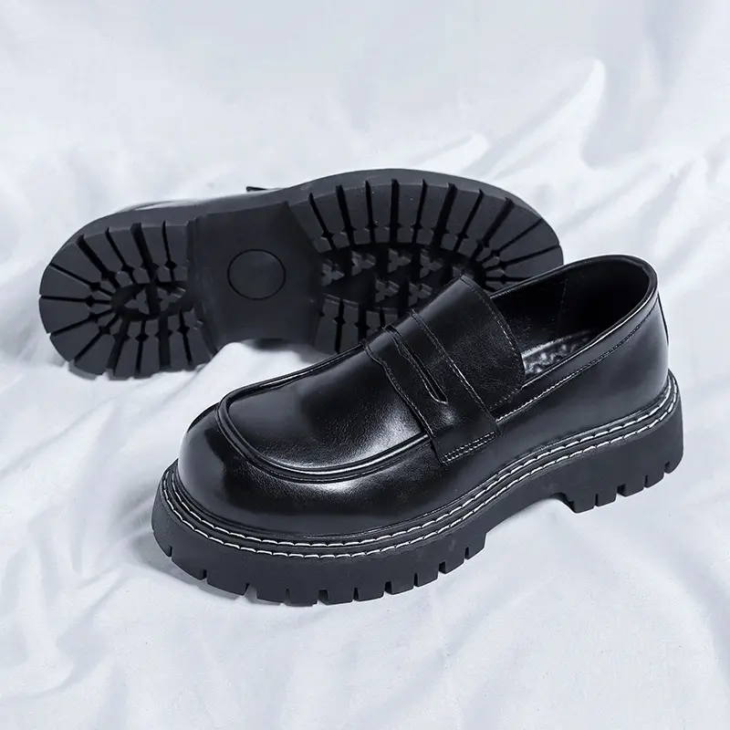 mens casual genuine leather shoes slip-on driving shoe business wedding dresses black tide platform loafers gentleman footwear