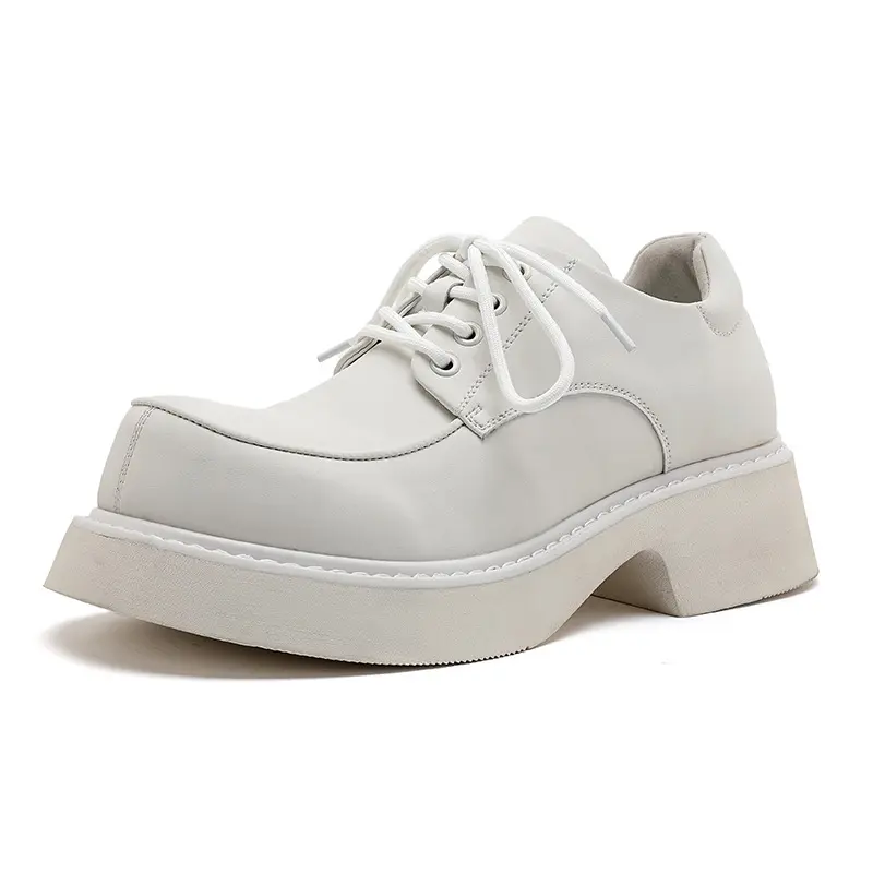 men's fashion natural leather shoes lace-up derby shoe black white platform sneakers big toe party banquet gentleman footwear