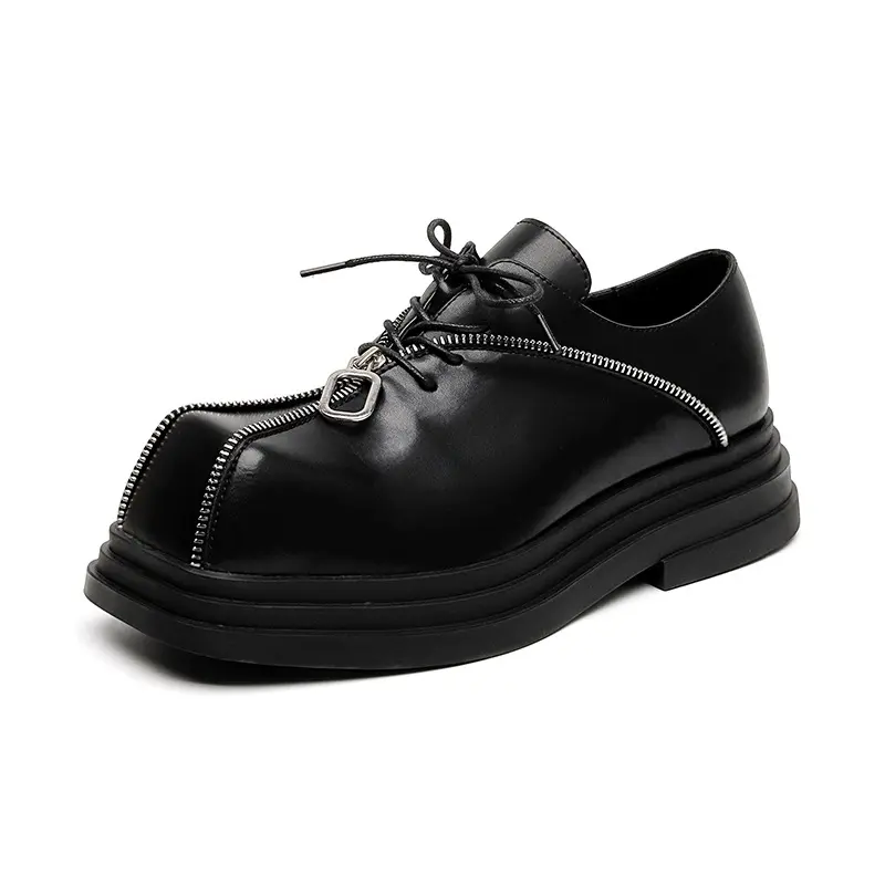 men luxury fashion original leather shoes square toe platform shoe punk hip hop dress black stylish brand designer footwear mans