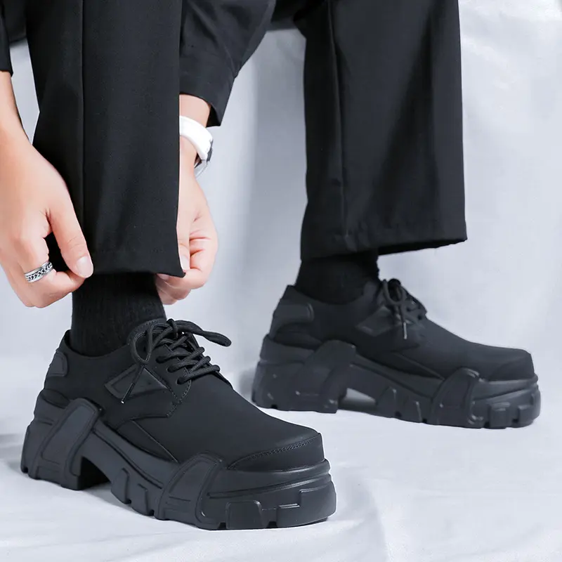 men luxury fashion punk rock dress platform shoes black trendy genuine leather shoe brand designer sneakers personality footwear