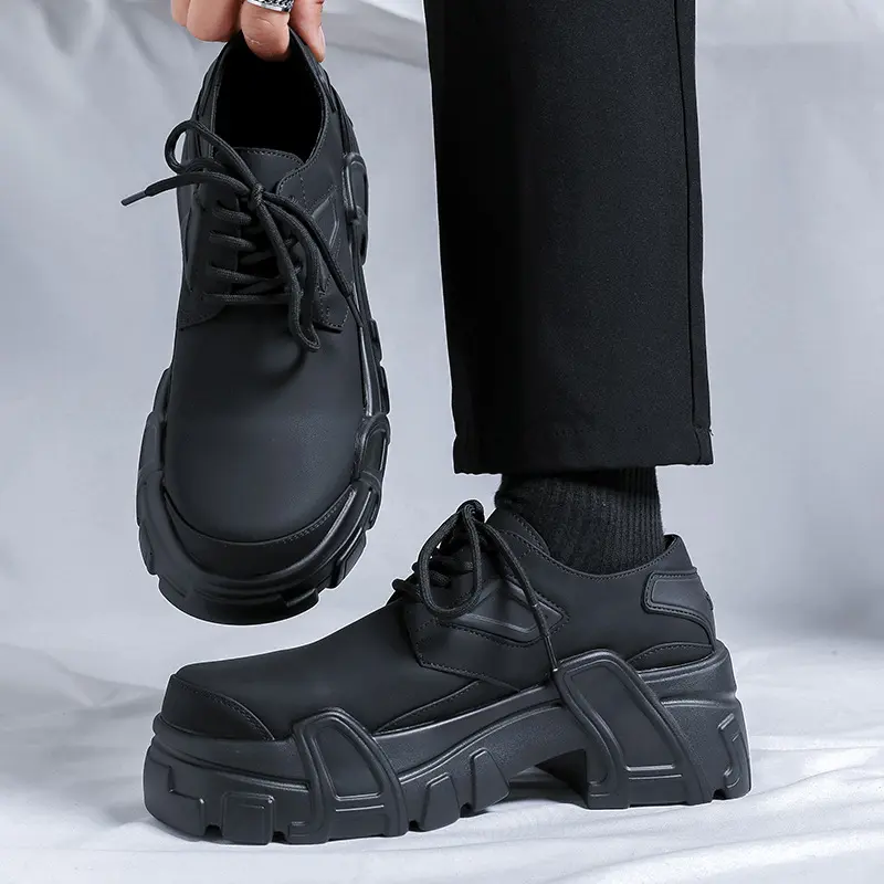 men luxury fashion punk rock dress platform shoes black trendy genuine leather shoe brand designer sneakers personality footwear
