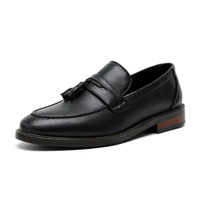 men casual business office formal dress shoes slip-on tassels shoe black brown original leather loafers gentleman footwear mans