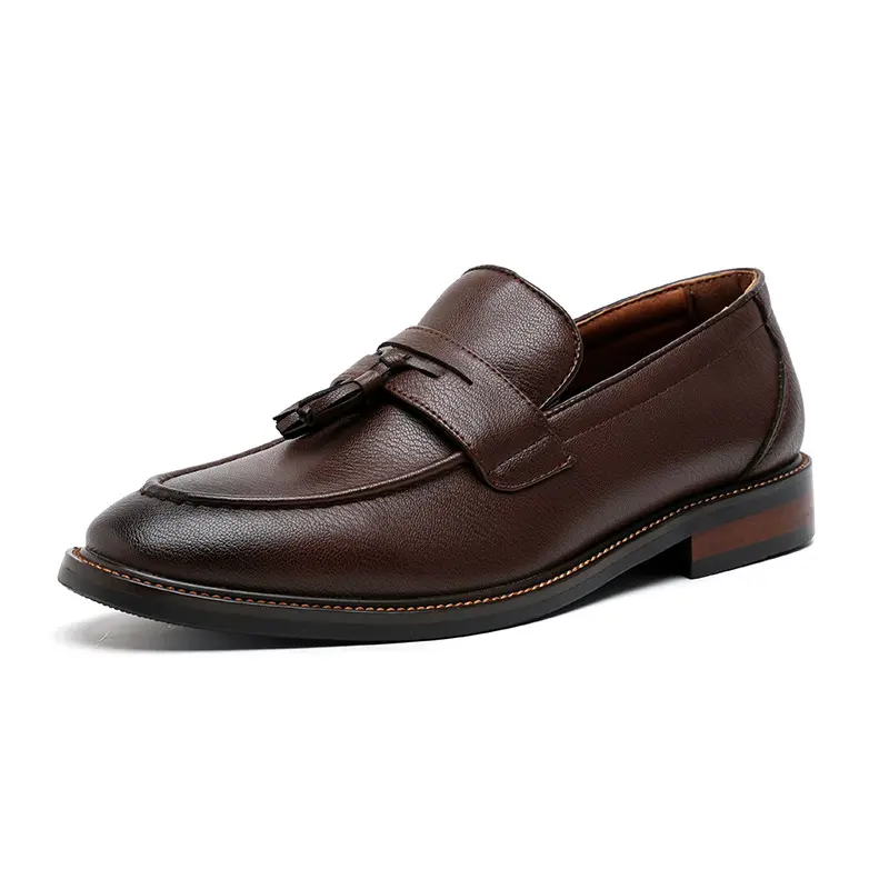 men casual business office formal dress shoes slip-on tassels shoe black brown original leather loafers gentleman footwear mans