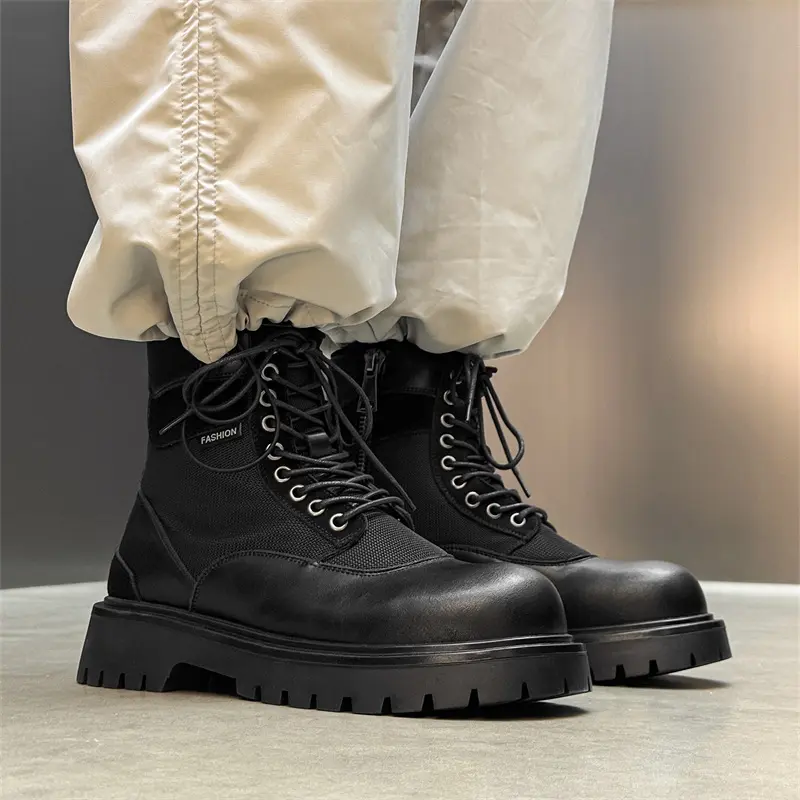 England style mens casual party banquet platform boots breathable canvas shoes cowboy chunky boot handsome motorcycle botas male