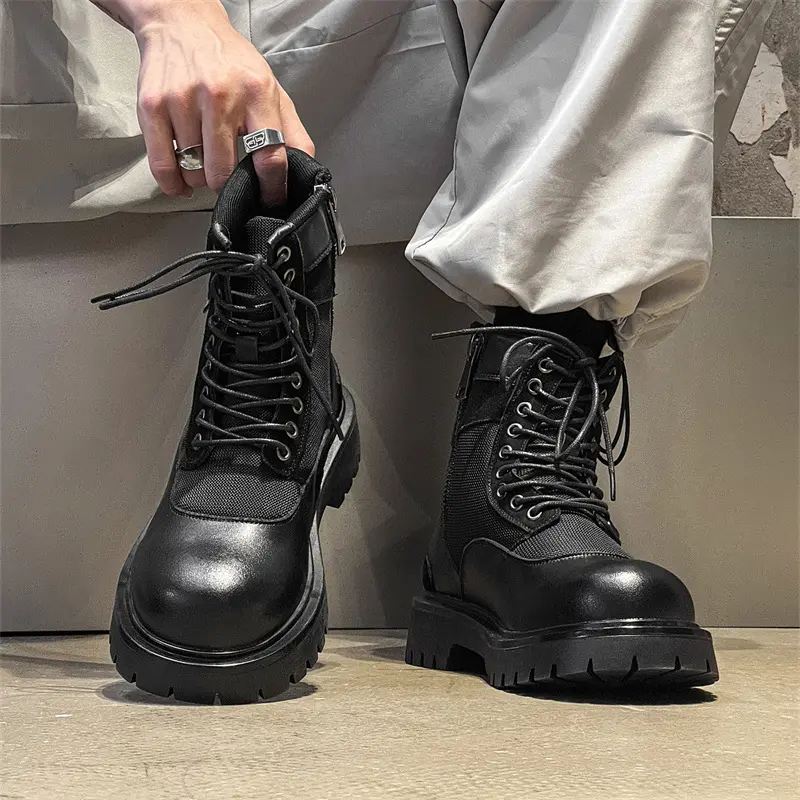 England style mens casual party banquet platform boots breathable canvas shoes cowboy chunky boot handsome motorcycle botas male