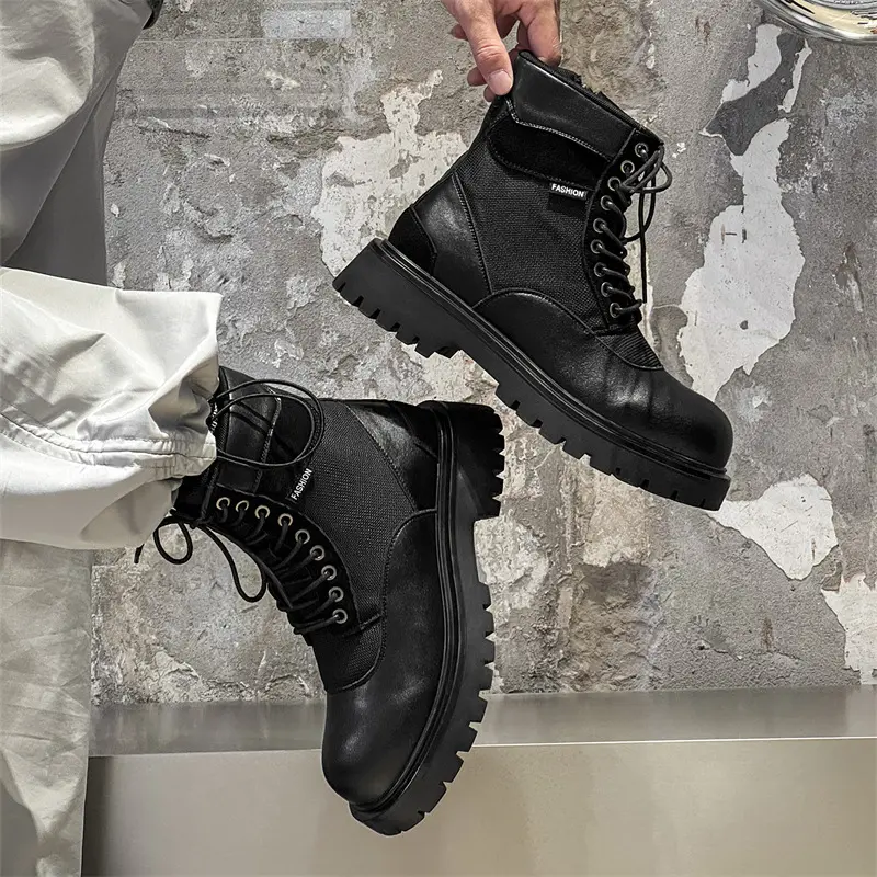 England style mens casual party banquet platform boots breathable canvas shoes cowboy chunky boot handsome motorcycle botas male