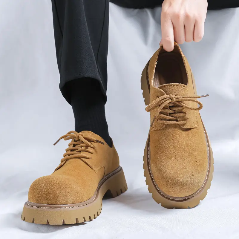 British style men casual cowboy suede leather shoes lace-up derby shoe outdoors desert platform sneakers street youth footwear