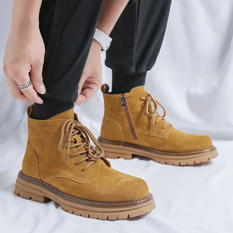 mens casual party prom dress platform boots lace-up cow suede leather shoes cowboy autumn winter boot cool orange ankle botas
