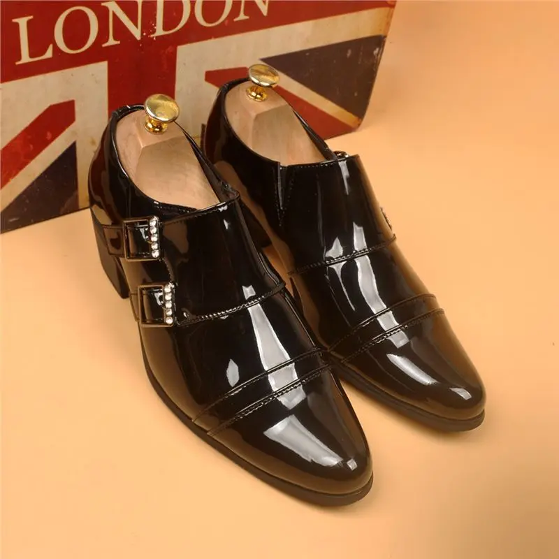 italian brand designer monk shoes for men fashion genuine leather pointed toe shoe punk rock high heels loafers trendy footwear