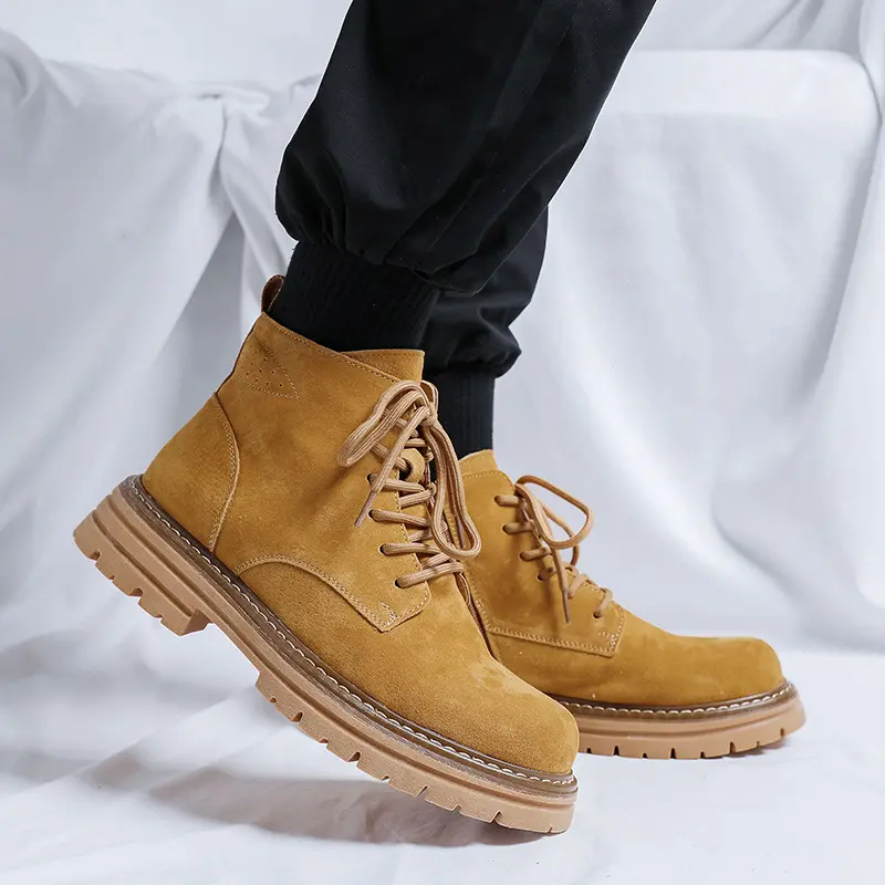 mens casual party prom dress platform boots lace-up cow suede leather shoes cowboy autumn winter boot cool orange ankle botas