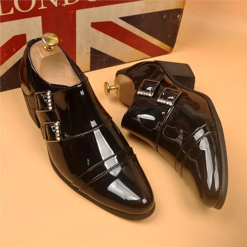 italian brand designer monk shoes for men fashion genuine leather pointed toe shoe punk rock high heels loafers trendy footwear