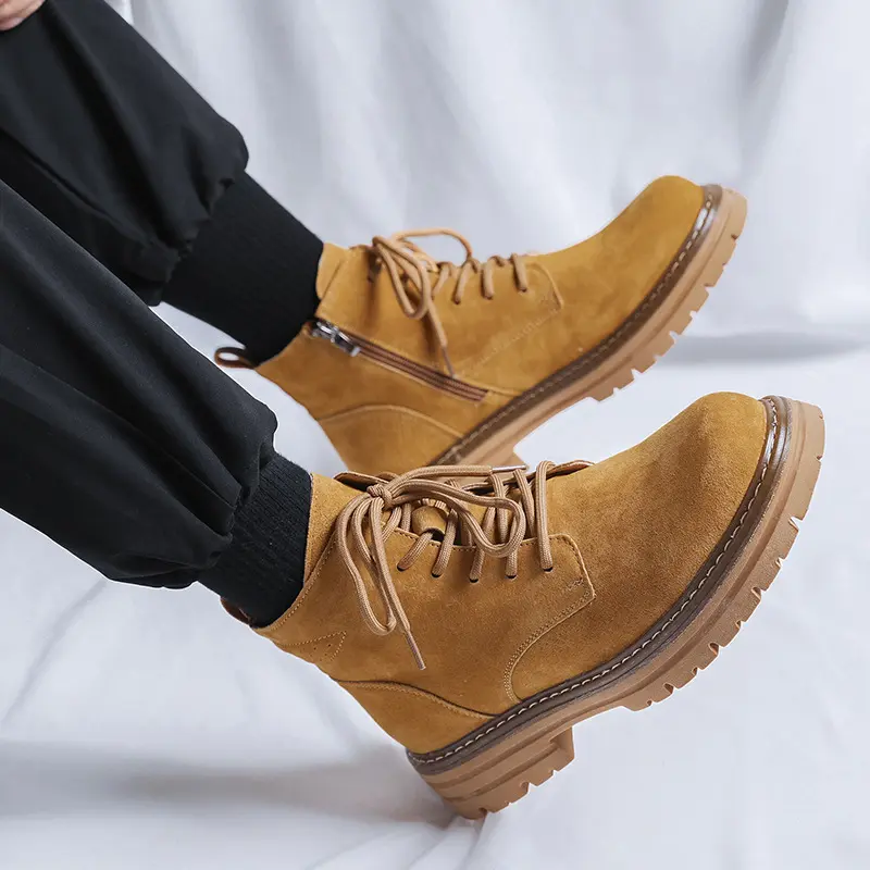 mens casual party prom dress platform boots lace-up cow suede leather shoes cowboy autumn winter boot cool orange ankle botas