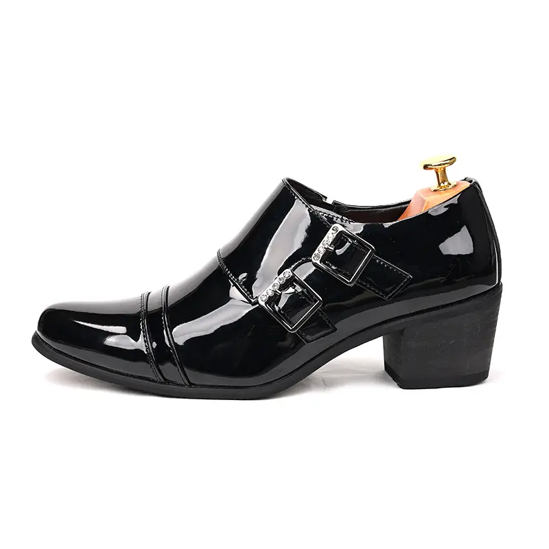 italian brand designer monk shoes for men fashion genuine leather pointed toe shoe punk rock high heels loafers trendy footwear