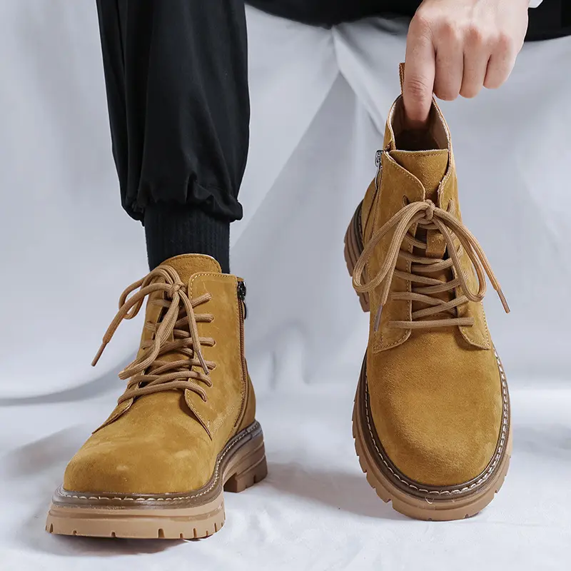 mens casual party prom dress platform boots lace-up cow suede leather shoes cowboy autumn winter boot cool orange ankle botas