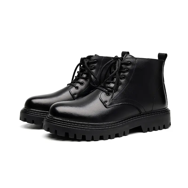 men's casual platform boots lace-up genuine leather shoes business office dress black trendy ankle boot spring autumn botas mans