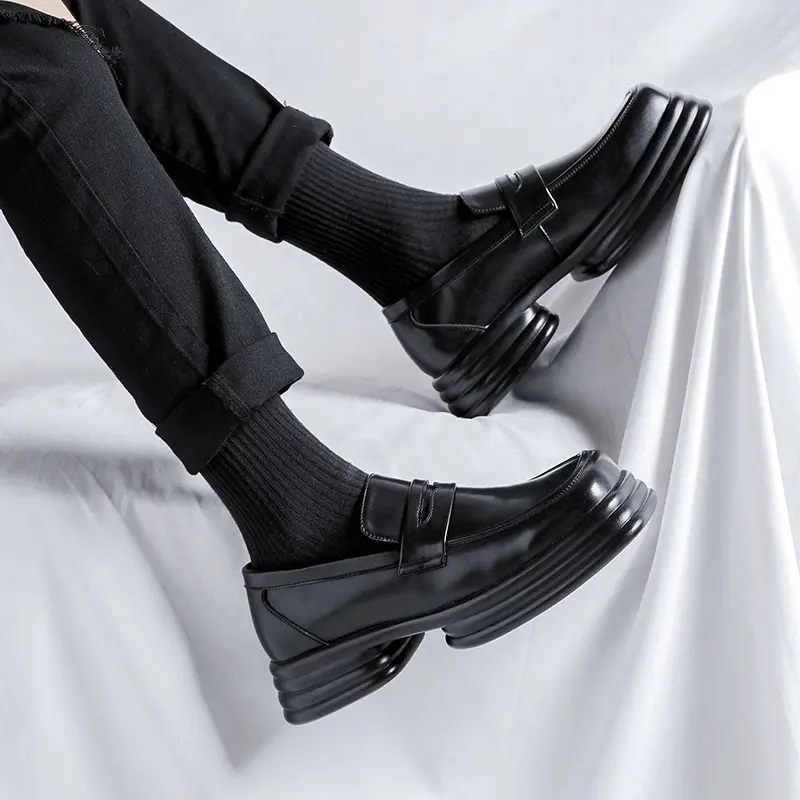 men luxury fashion genuine leather shoes slip-on platform shoe brand designer square toe summer loafers punk rock dress footwear