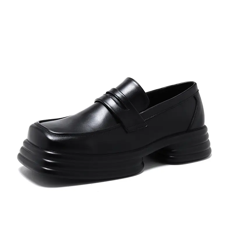 men luxury fashion genuine leather shoes slip-on platform shoe brand designer square toe summer loafers punk rock dress footwear