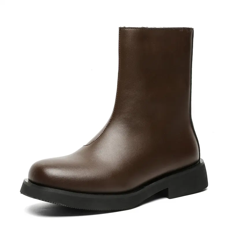 England mens fashion party nightclub high chelsea boots brown genuine leather shoes cowboy platform boot high motorcycle botas