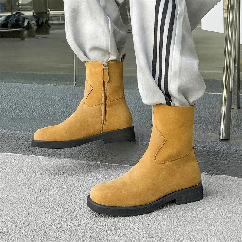 England style mens fashion high chelsea boots cow suede leather shoes party nightclub cowboy platform boot long motorcycle botas