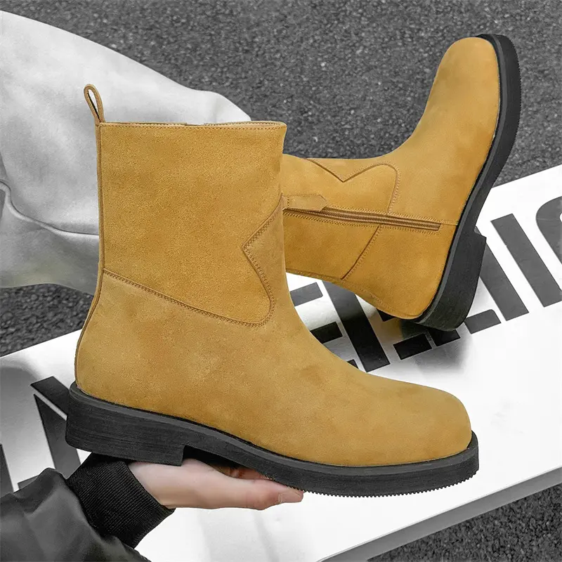 England style mens fashion high chelsea boots cow suede leather shoes party nightclub cowboy platform boot long motorcycle botas