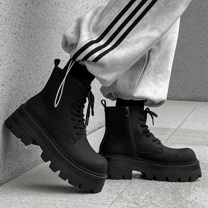 big size mens fashion punk rock dress platform boots lace-up original leather shoes cowboy ankle boot cool autumn winter botas