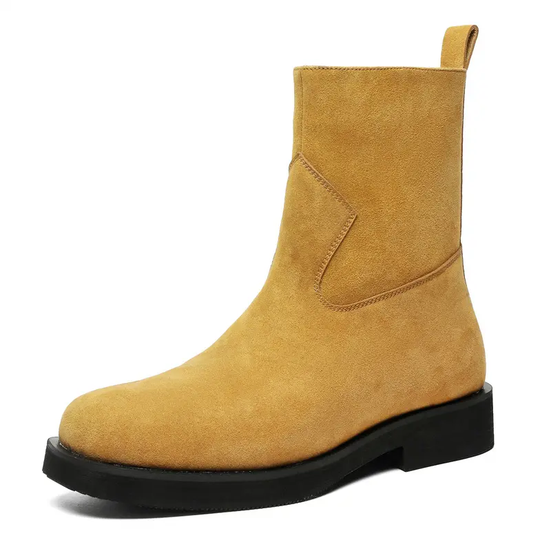 England style mens fashion high chelsea boots cow suede leather shoes party nightclub cowboy platform boot long motorcycle botas