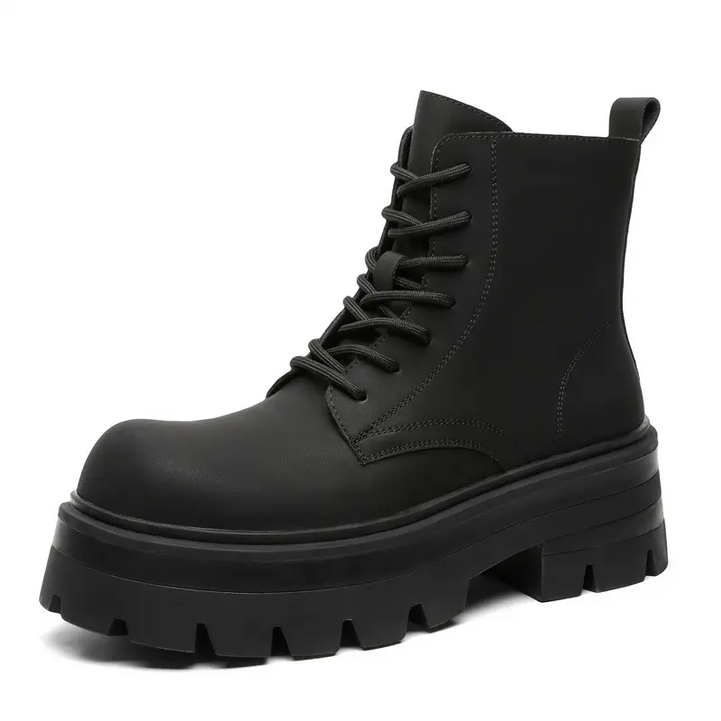 big size mens fashion punk rock dress platform boots lace-up original leather shoes cowboy ankle boot cool autumn winter botas