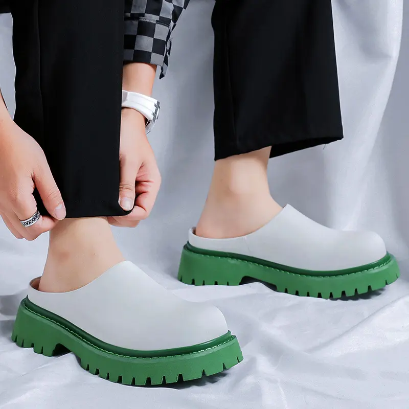 mens casual half shoes slip-on original leather platform shoe black white summer loafers outdoors stylish designer footwear mans