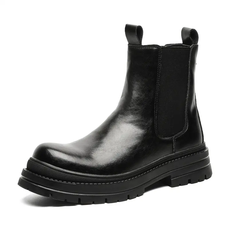 men fashion high chelsea boots slip-on genuine leather shoes stage nightclub cowboy platform boot handsome long motorcycle botas