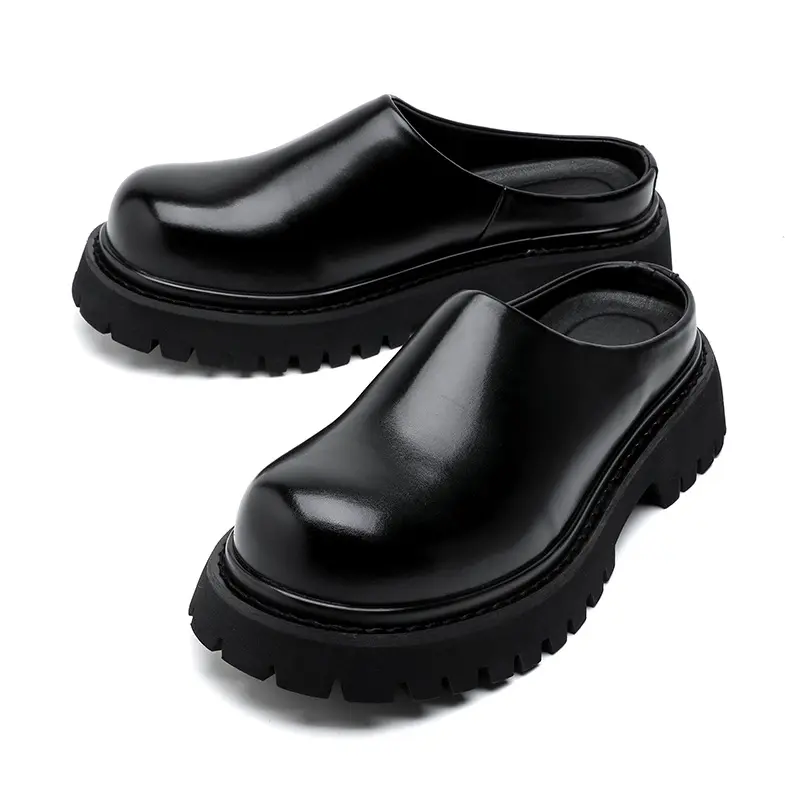 mens casual half shoes slip-on original leather platform shoe black white summer loafers outdoors stylish designer footwear mans