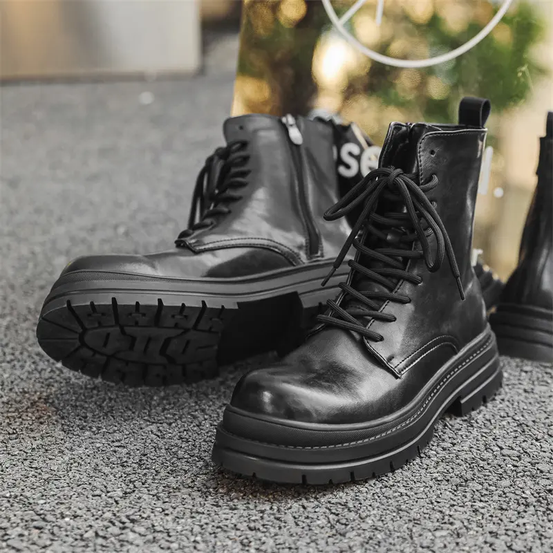 England style men fashion high motorcycle boots black stylish platform shoes cowboy spring autumn boot original leather botas