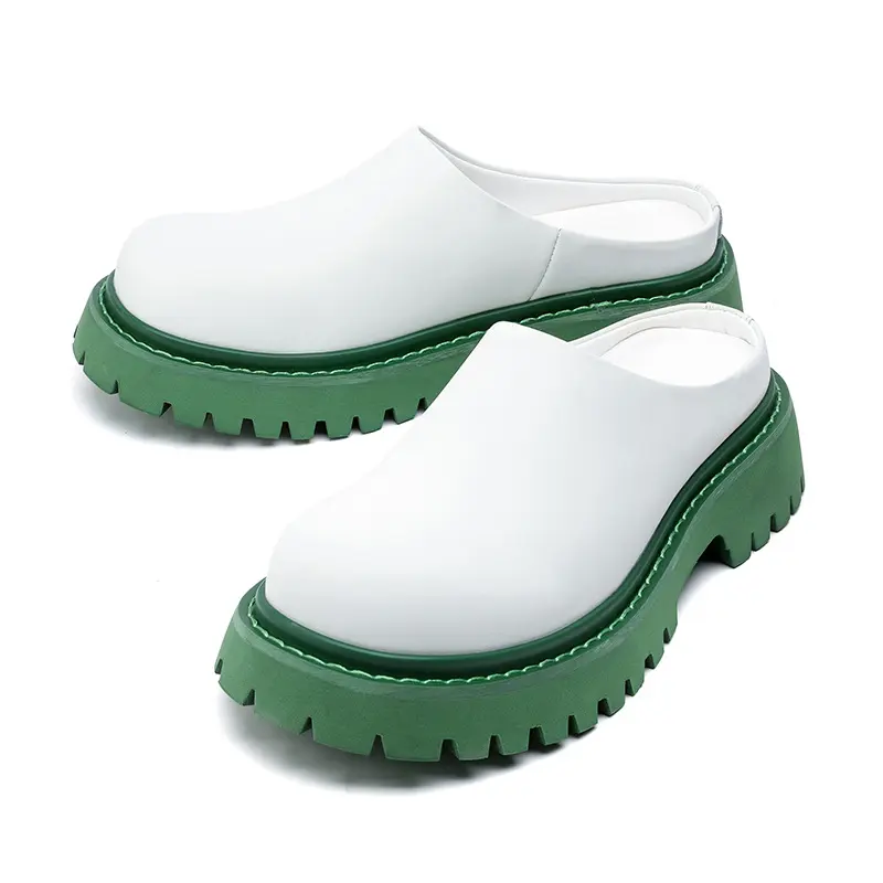 mens casual half shoes slip-on original leather platform shoe black white summer loafers outdoors stylish designer footwear mans