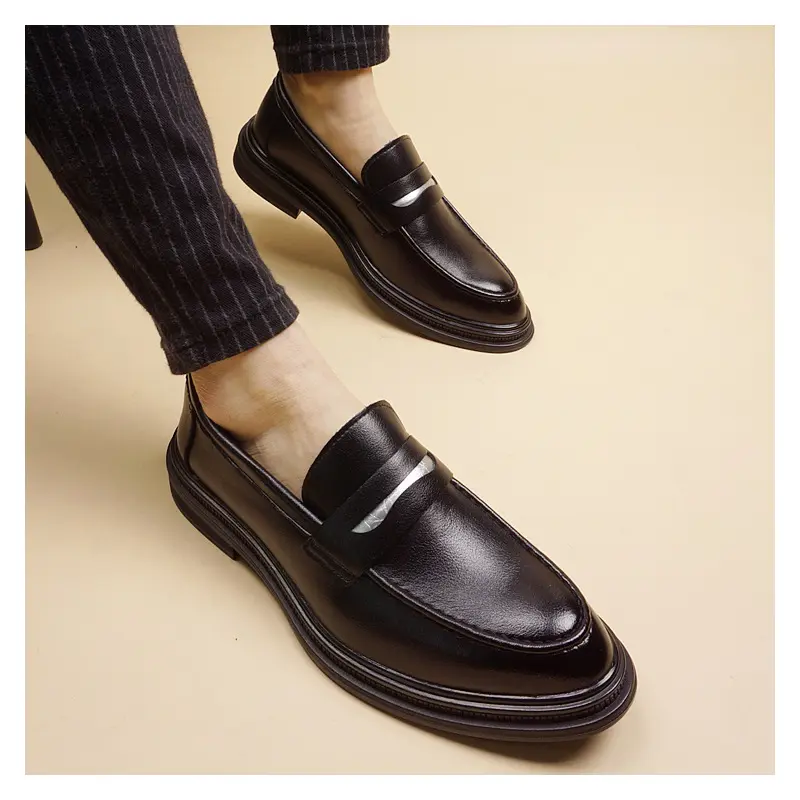 men's casual business office formal dress shoes slip-on flats shoe black stylish original leather loafers breathable footwear