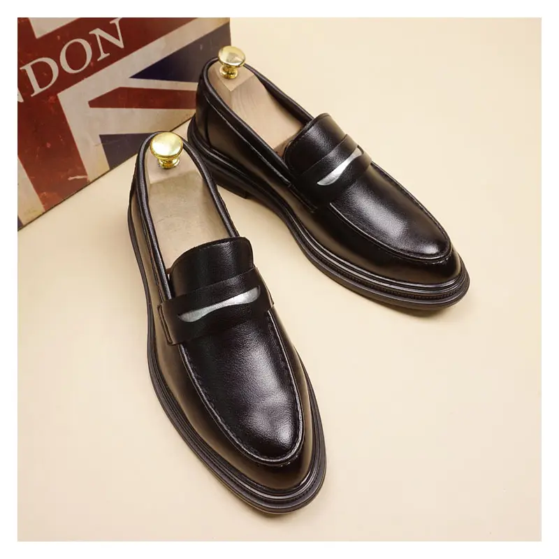 men's casual business office formal dress shoes slip-on flats shoe black stylish original leather loafers breathable footwear