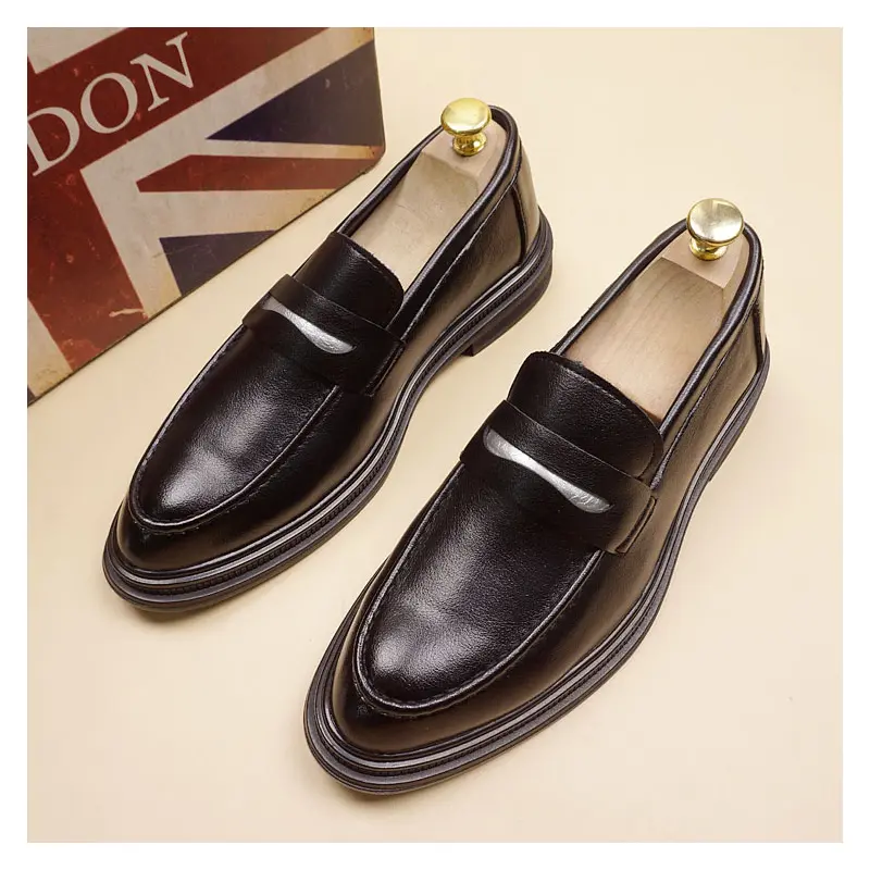 men's casual business office formal dress shoes slip-on flats shoe black stylish original leather loafers breathable footwear