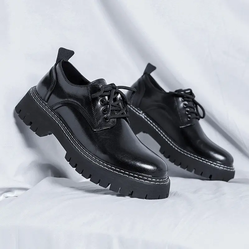 men casual business office formal dress genuine leather shoes lace-up derby shoe black tide sneakers gentleman platform footwear