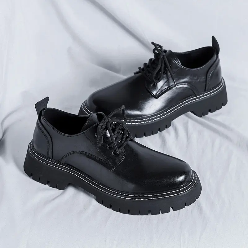 men casual business office formal dress genuine leather shoes lace-up derby shoe black tide sneakers gentleman platform footwear