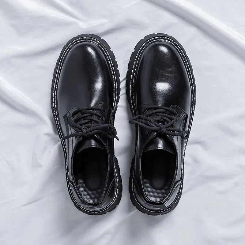 men casual business office formal dress genuine leather shoes lace-up derby shoe black tide sneakers gentleman platform footwear