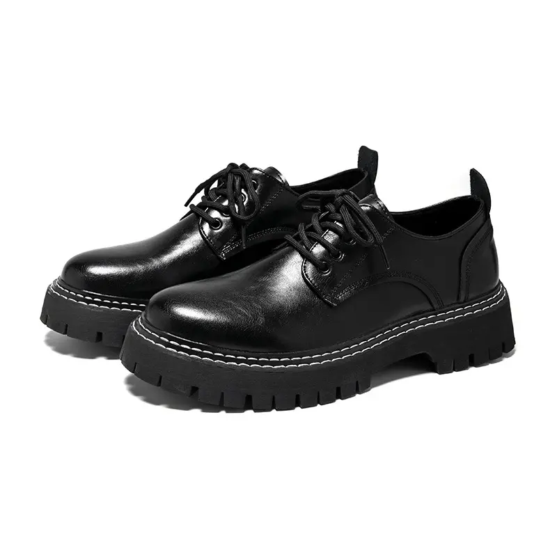 men casual business office formal dress genuine leather shoes lace-up derby shoe black tide sneakers gentleman platform footwear
