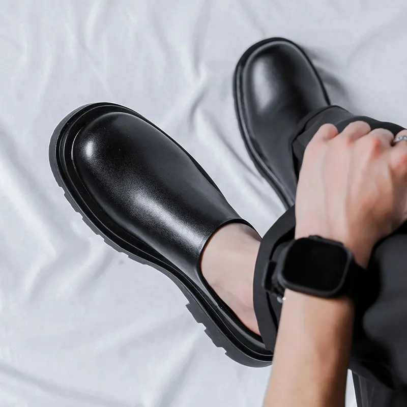 men casual summer half shoes breathable non-slip chef shoe original leather cook loafers black trendy platform footwear zapatos