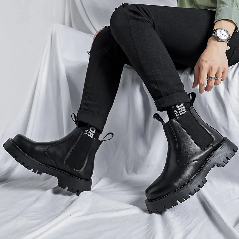 plus size mens casual business office chelsea boots autumn winter shoes cowboy genuine leather boot cool platform ankle botas