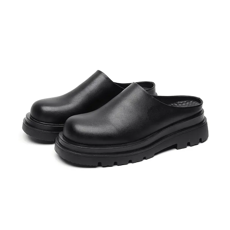 men casual summer half shoes breathable non-slip chef shoe original leather cook loafers black trendy platform footwear zapatos