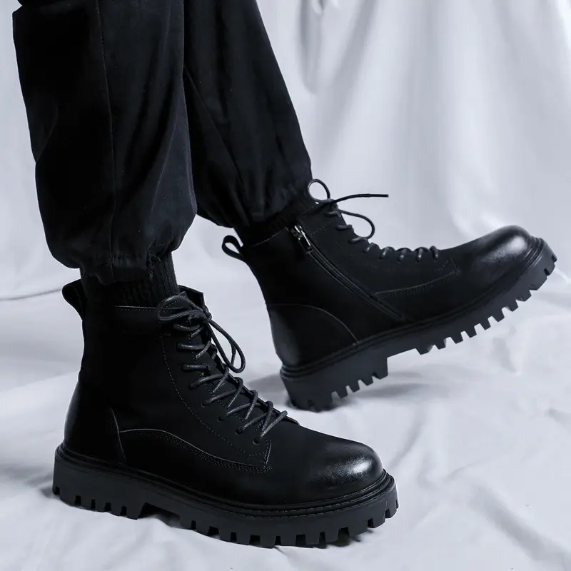 England style mens casual platform boots black stylish natural leather shoes party prom dress cowboy ankle boot cool short botas
