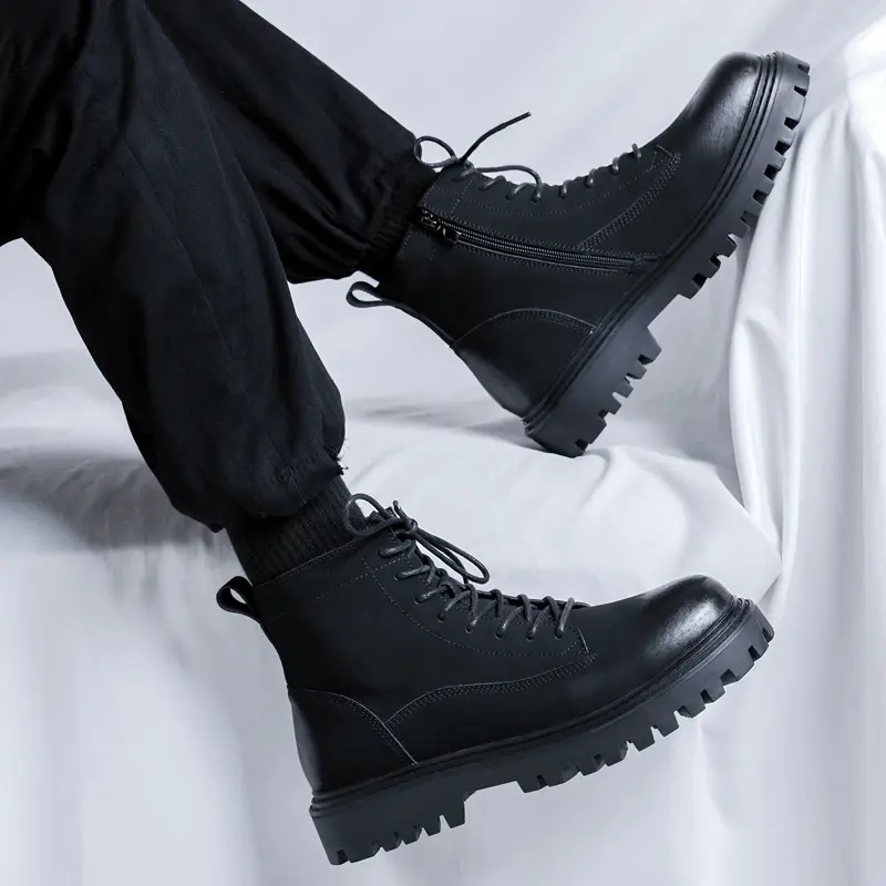 England style mens casual platform boots black stylish natural leather shoes party prom dress cowboy ankle boot cool short botas