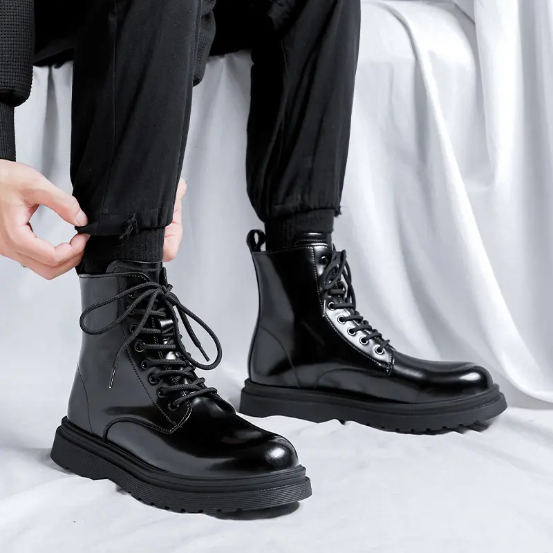 men fashion platform boots black stylish original leather shoes cowboy ankle boot party prom dress cycling motorcycle botas mans