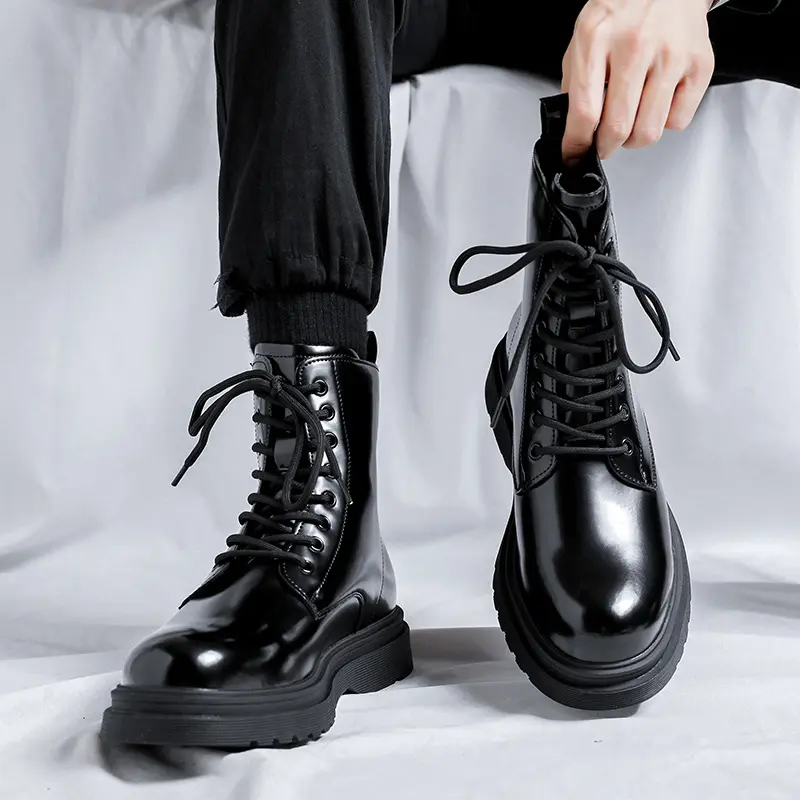 men fashion platform boots black stylish original leather shoes cowboy ankle boot party prom dress cycling motorcycle botas mans