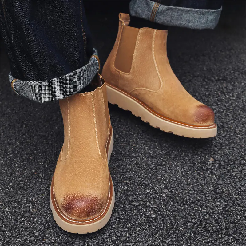 men's casual chelsea boots original leather shoes outdoors cowboy tooling work boot spring autumn handsome platform ankle botas
