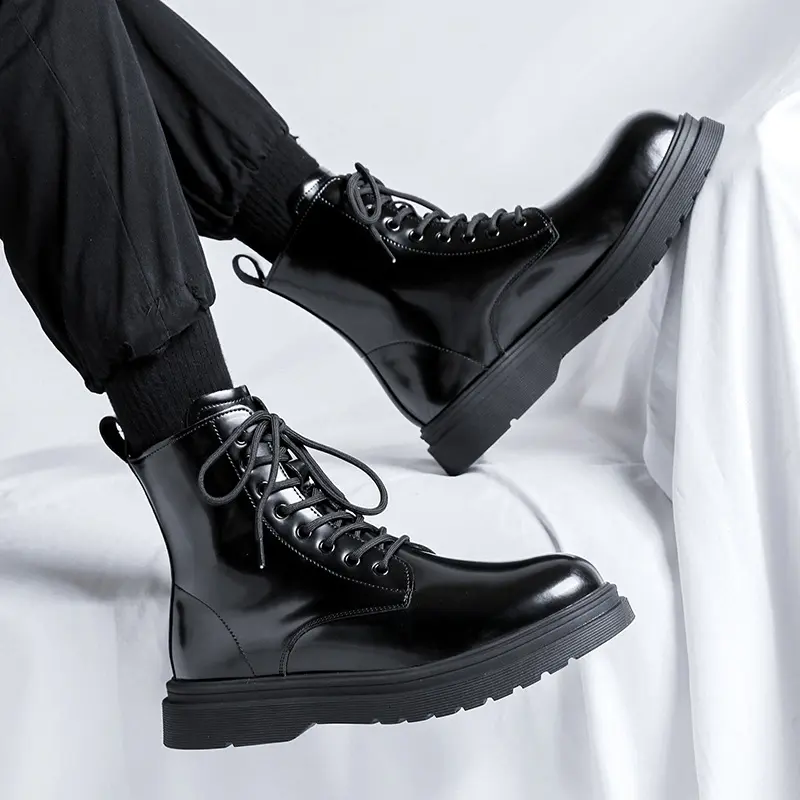 men fashion platform boots black stylish original leather shoes cowboy ankle boot party prom dress cycling motorcycle botas mans