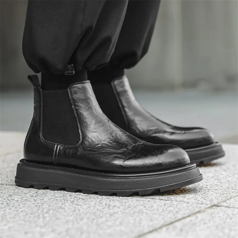 mens fashion party prom dress chelsea boots black stylish platform shoes cowboy original leather boot handsome ankle botas mans